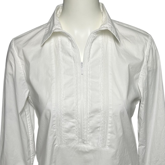 Anne Fontaine Louane White Long Sleeve Blouse 1/2 Zip Womens Top Size 40, US 6-8 - Picture 3 of 11